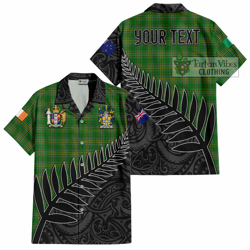 Tartan Vibes Clothing Accotts Irish Clan Tartan Short Sleeve Button Shirt with Coat of Arms New Zealand Silver Fern Half Style