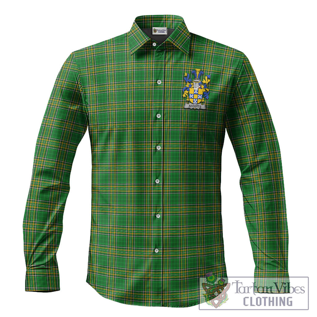 Tartan Vibes Clothing Accotts Ireland Clan Tartan Long Sleeve Button Up with Coat of Arms