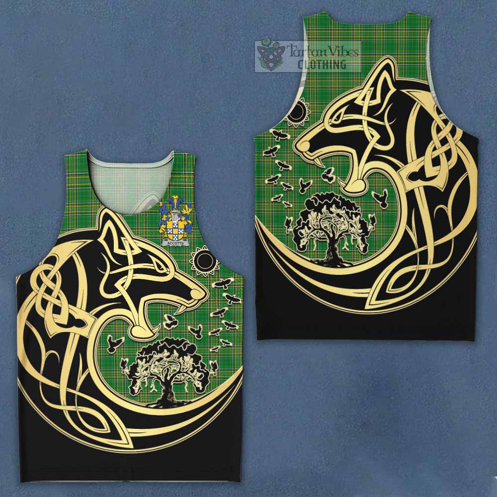 Tartan Vibes Clothing Accotts Irish Tartan Men's Tank Top with Coat of Arms Celtic Wolf Style