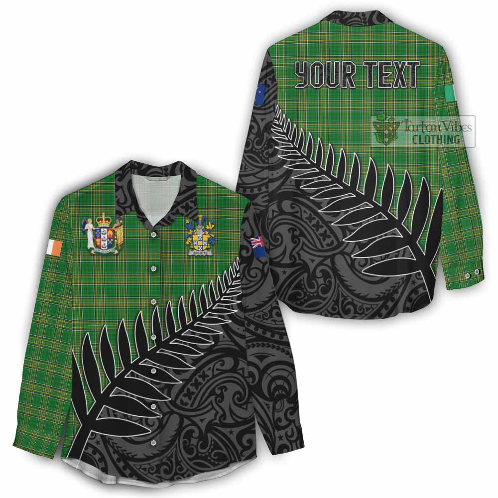 Tartan Vibes Clothing Accotts Irish Clan Tartan Women's Casual Shirt with Coat of Arms New Zealand Silver Fern Half Style