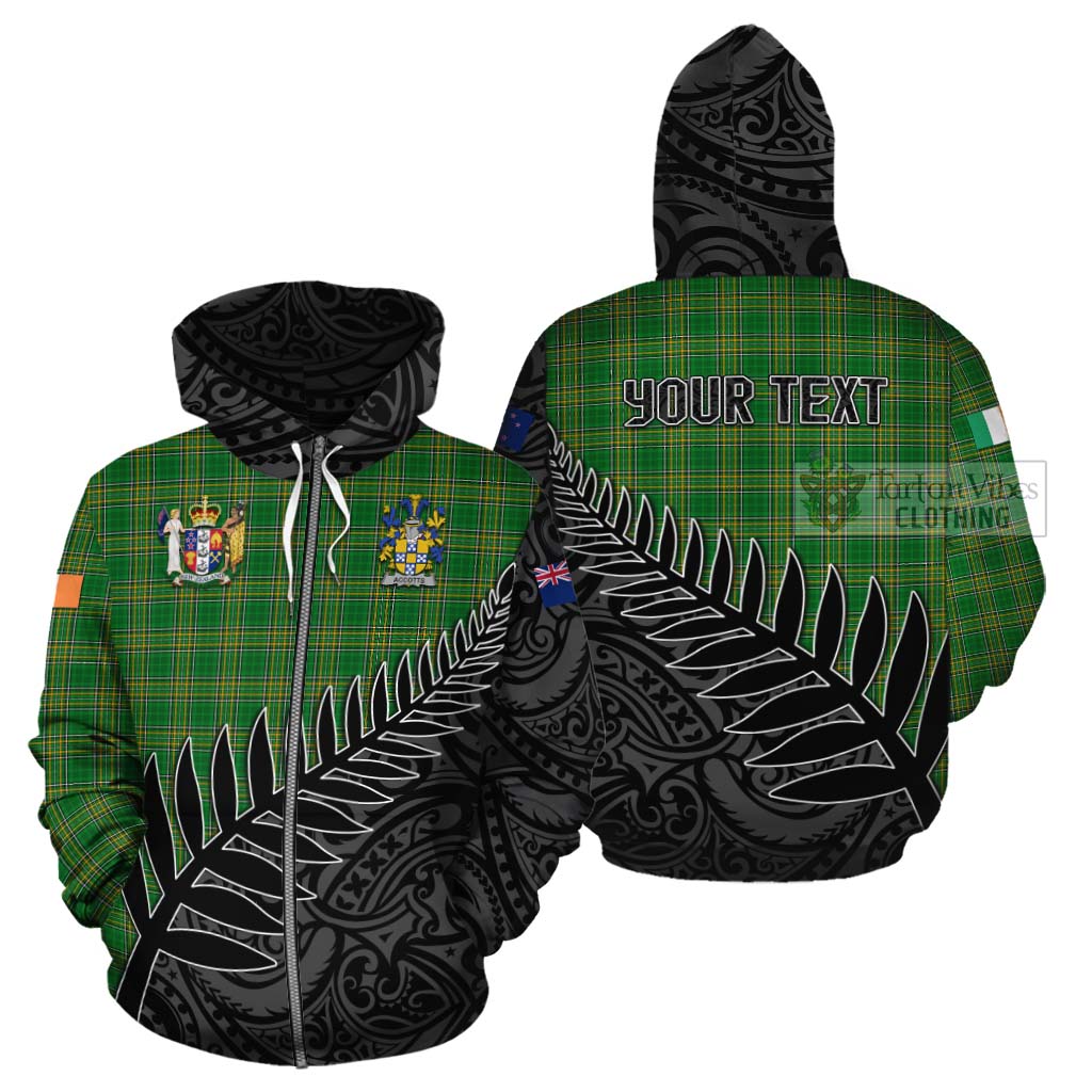 Tartan Vibes Clothing Accotts Irish Clan Tartan Cotton Hoodie with Coat of Arms New Zealand Silver Fern Half Style