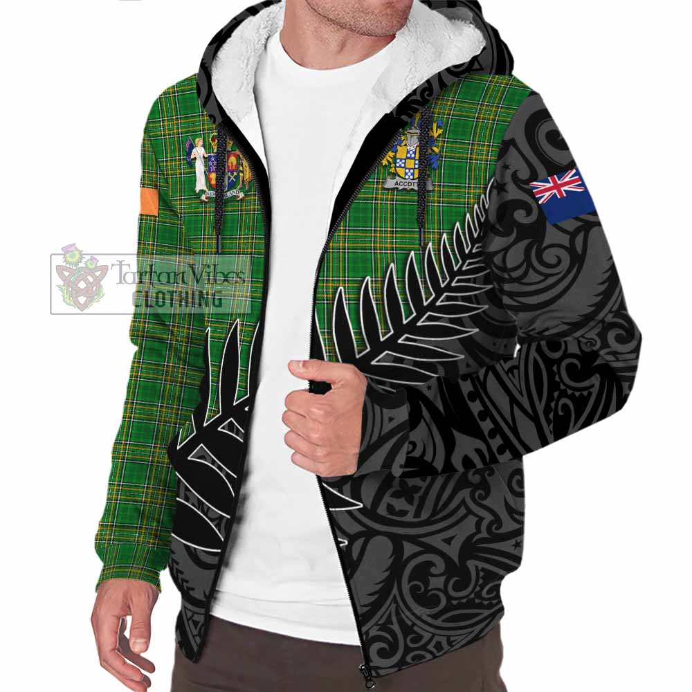 Tartan Vibes Clothing Accotts Irish Clan Tartan Sherpa Hoodie with Coat of Arms New Zealand Silver Fern Half Style