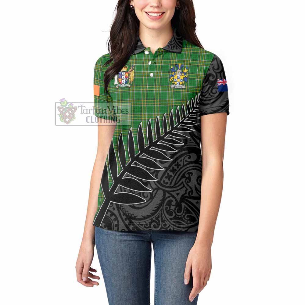 Tartan Vibes Clothing Accotts Irish Clan Tartan Women's Polo Shirt with Coat of Arms New Zealand Silver Fern Half Style