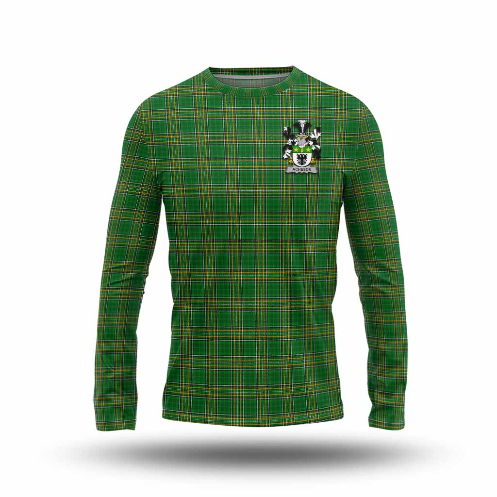 Tartan Vibes Clothing Acheson Irish Clan Tartan Long Sleeve T-Shirt with Coat of Arms