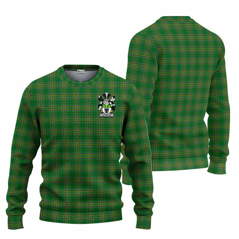 Tartan Vibes Clothing Acheson Irish Clan Tartan Knitted Sweater with Coat of Arms