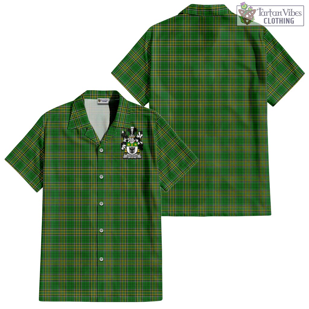 Tartan Vibes Clothing Acheson Ireland Clan Tartan Short Sleeve Button Up with Coat of Arms