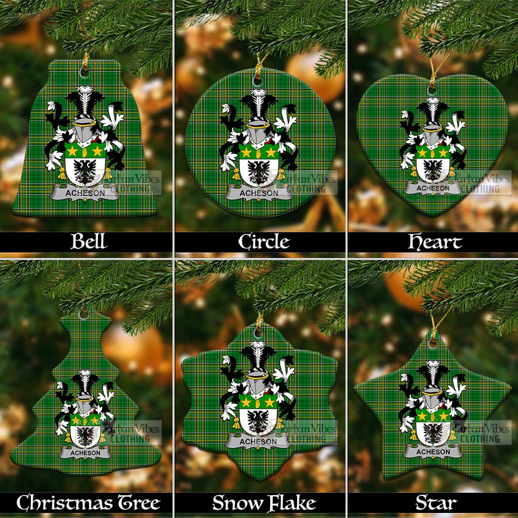 Tartan Vibes Clothing Acheson Irish Clan Tartan Christmas Ceramic Ornament with Coat of Arms