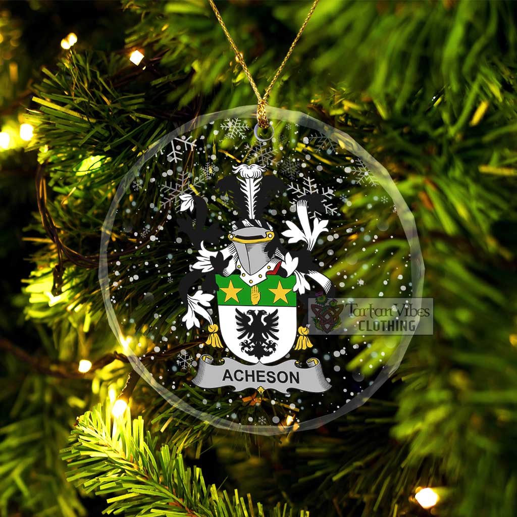 Tartan Vibes Clothing Acheson Irish Clan Christmas Glass Ornament with Coat of Arms