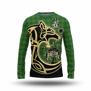 Acheson Irish Tartan Long Sleeve T-Shirt with Coat of Arms Celtic Wolf Style