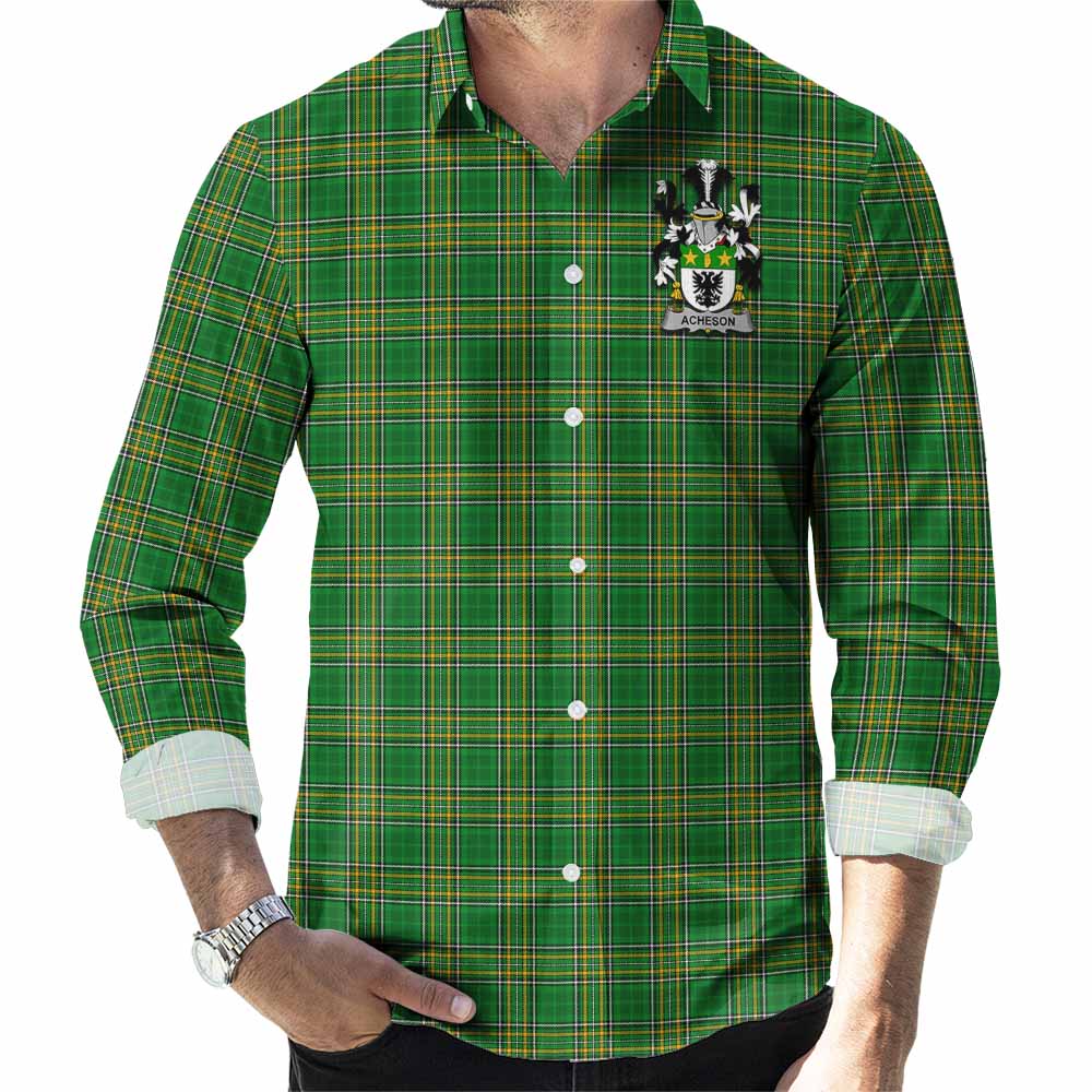 Acheson Irish Clan Tartan Long Sleeve Button Up with Coat of Arms