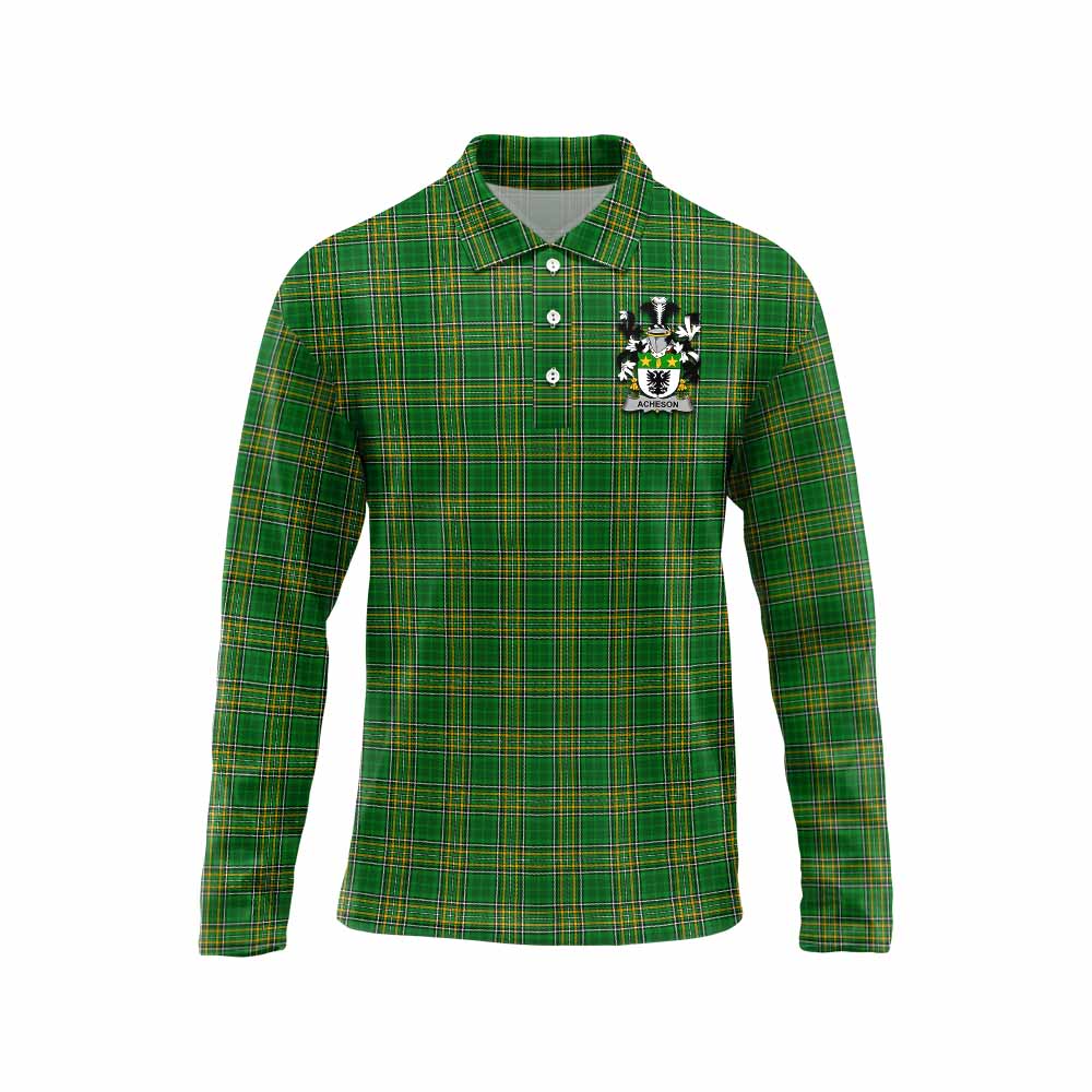 Tartan Vibes Clothing Acheson Irish Clan Tartan Long Sleeve Polo Shirt with Coat of Arms