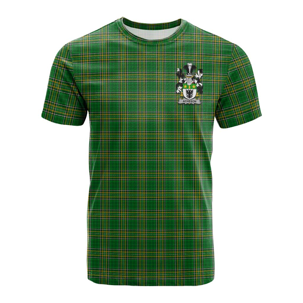 Tartan Vibes Clothing Acheson Irish Clan Tartan Cotton T-shirt with Coat of Arms