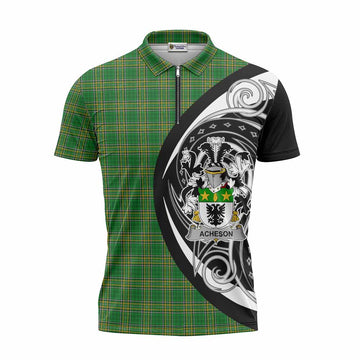Acheson Irish Clan Zipper Polo Shirt Celtic Circle Style Unisex - Tartan Vibes Clothing