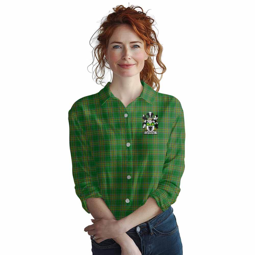 Tartan Vibes Clothing Acheson Irish Clan Tartan Women's Casual Shirt with Coat of Arms