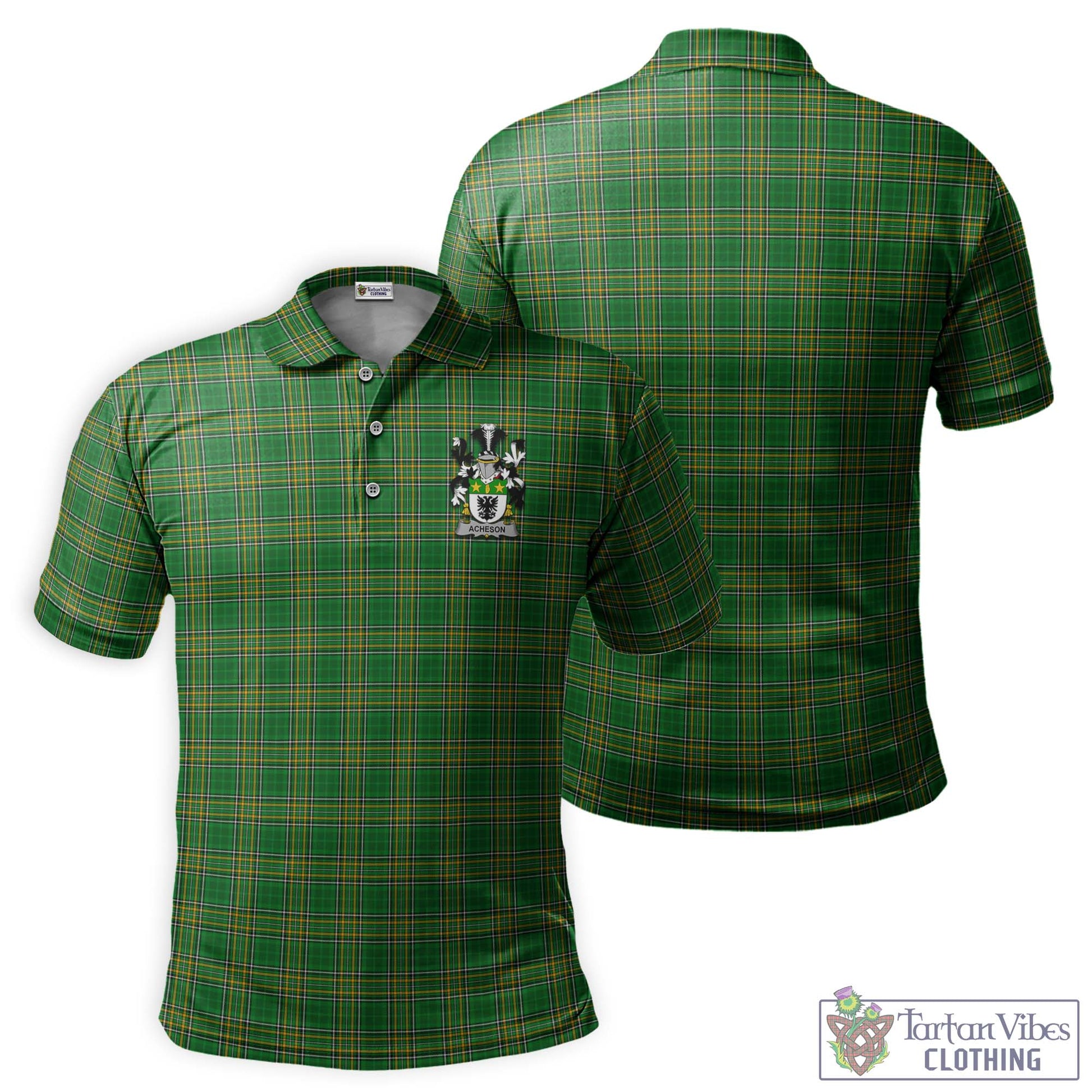 Acheson Irish Clan Tartan Men's Polo Shirt with Coat of Arms - Tartan Vibes Clothing