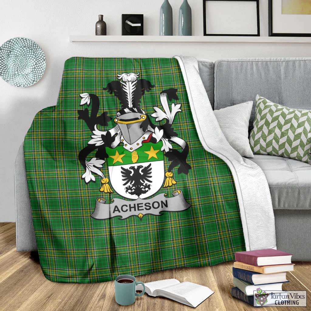 Tartan Vibes Clothing Acheson Irish Clan Tartan Blanket with Coat of Arms