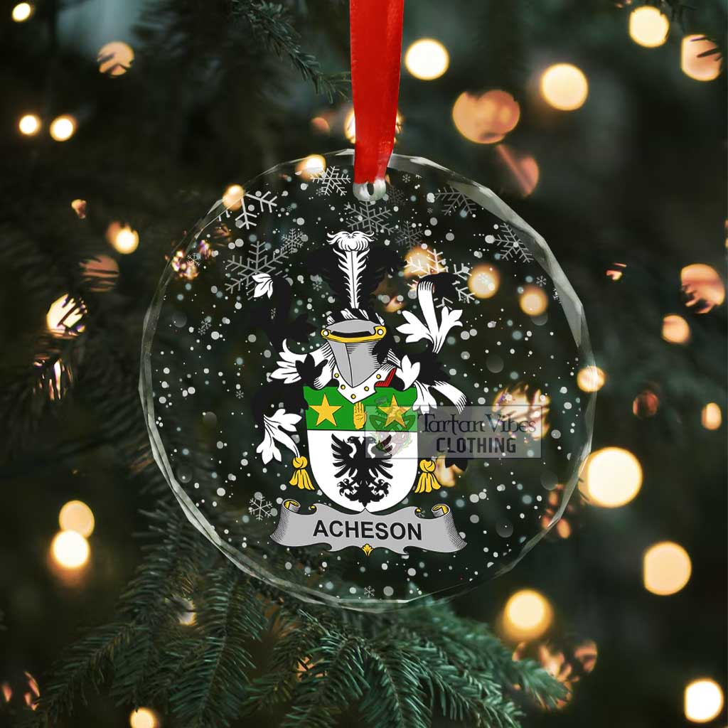 Tartan Vibes Clothing Acheson Irish Clan Christmas Glass Ornament with Coat of Arms