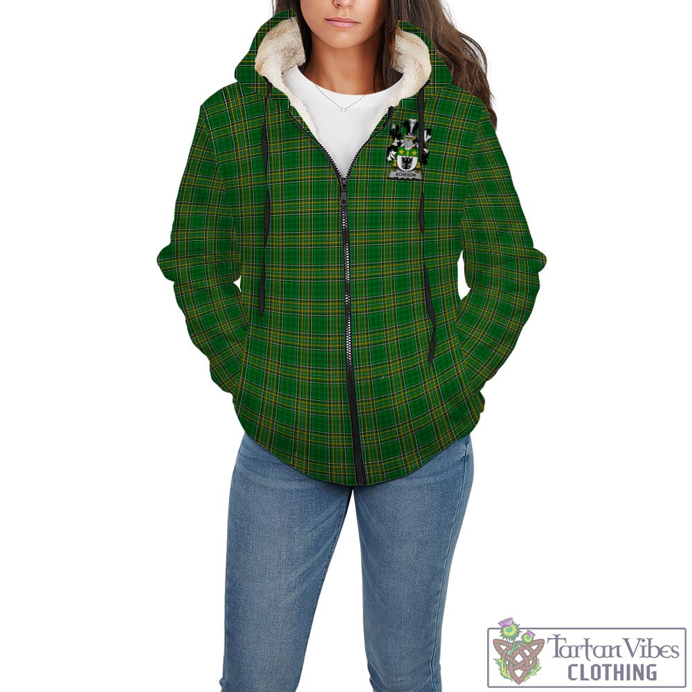 Tartan Vibes Clothing Acheson Ireland Clan Tartan Sherpa Hoodie with Coat of Arms