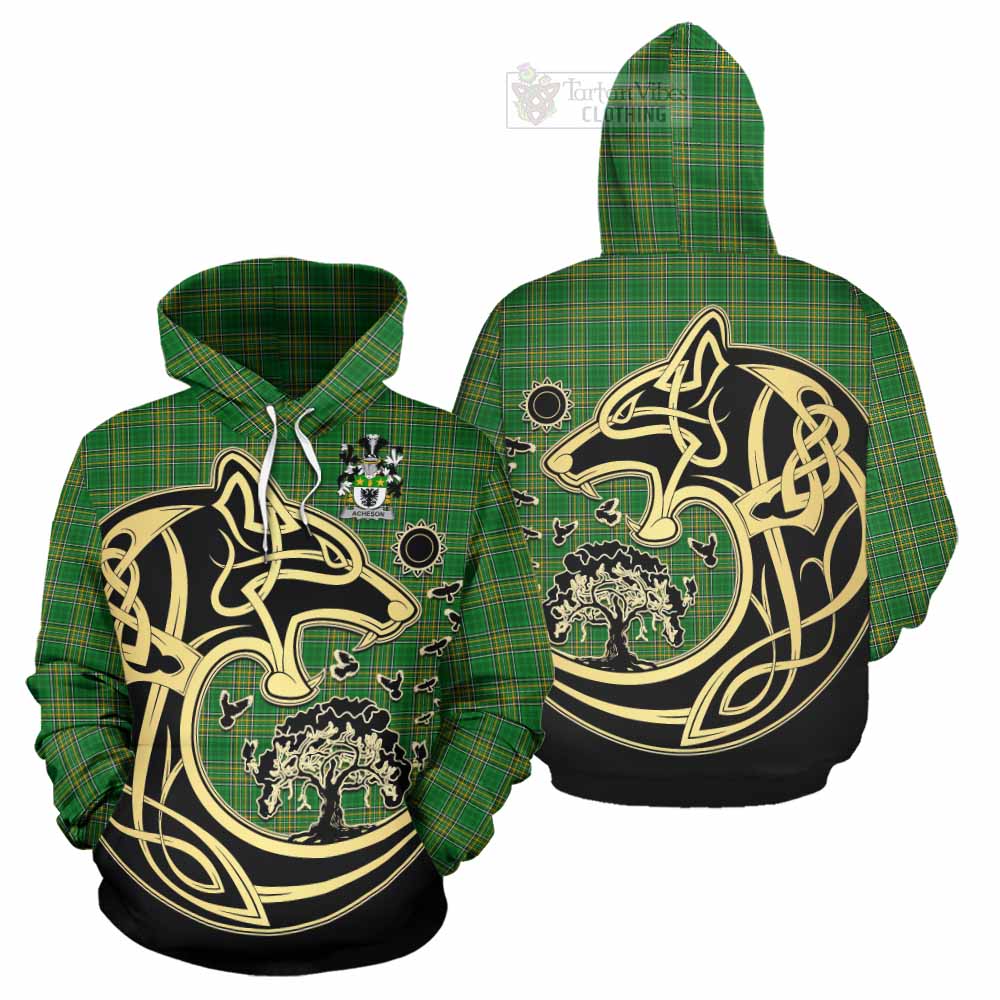 Tartan Vibes Clothing Acheson Irish Tartan Hoodie with Coat of Arms Celtic Wolf Style