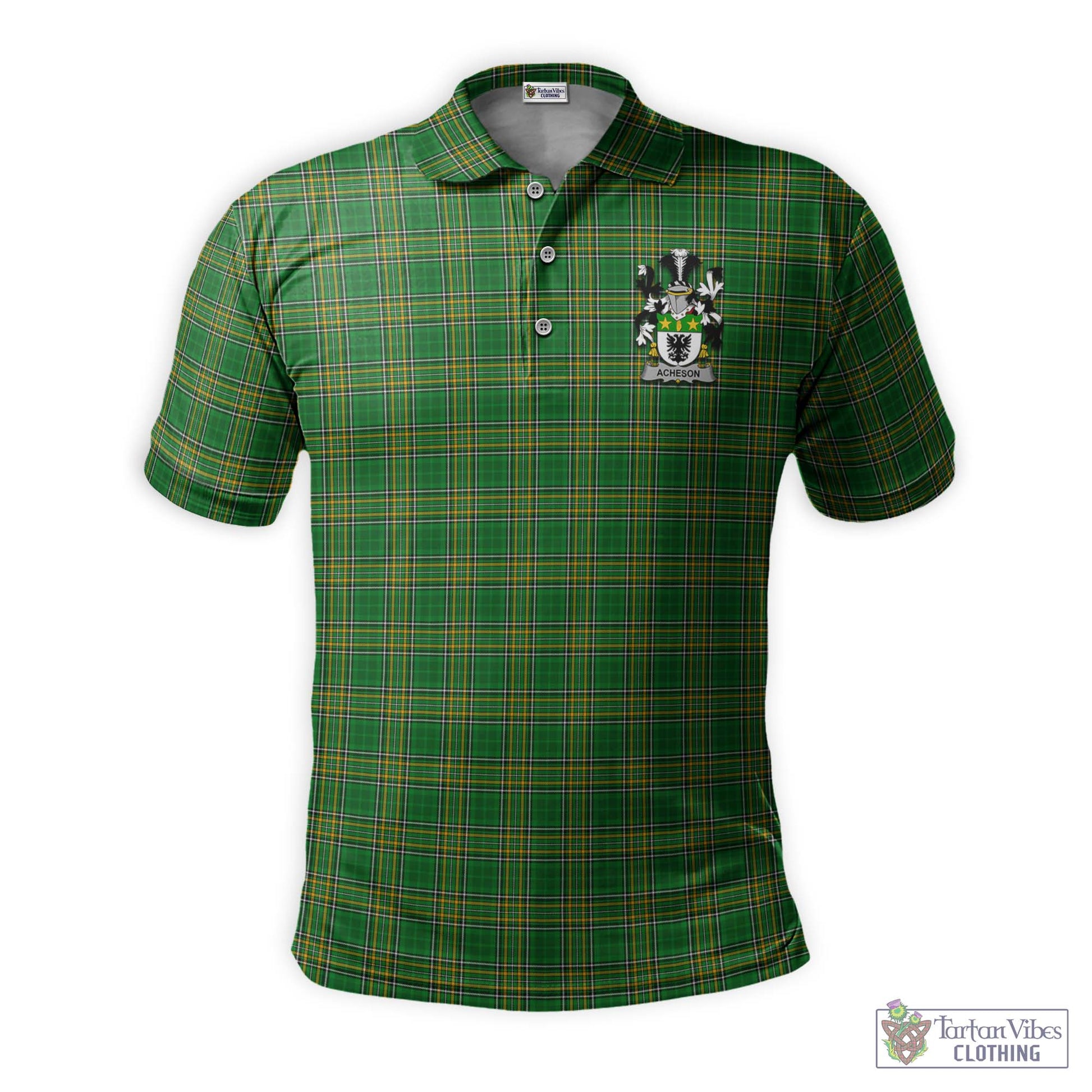 Acheson Irish Clan Tartan Men's Polo Shirt with Coat of Arms - Tartan Vibes Clothing