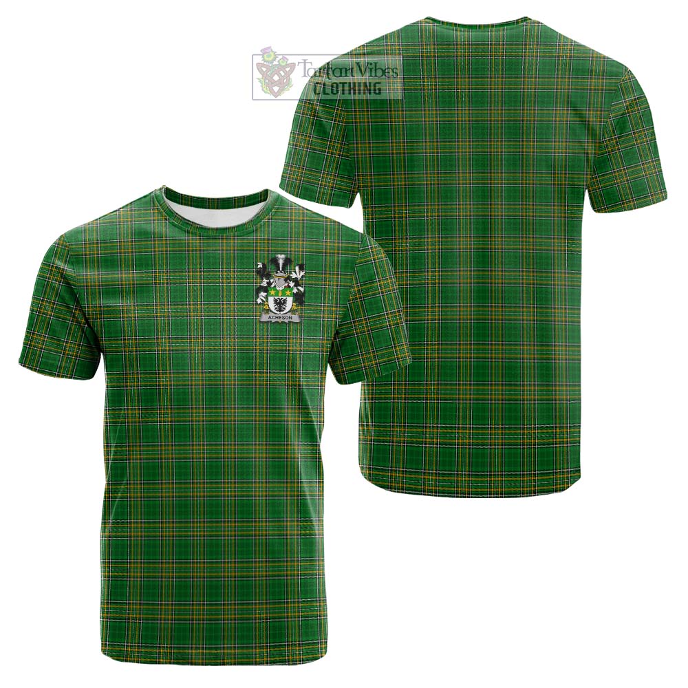 Tartan Vibes Clothing Acheson Irish Clan Tartan Cotton T-shirt with Coat of Arms