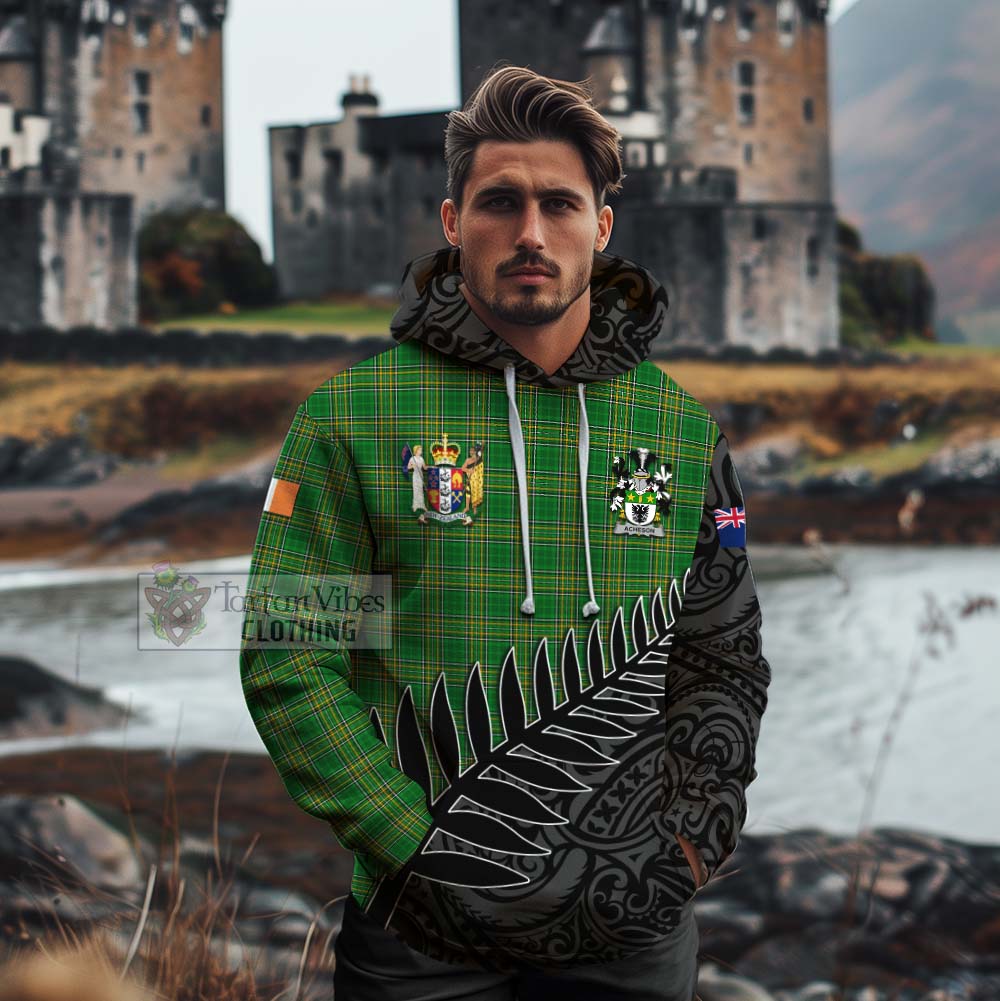 Tartan Vibes Clothing Acheson Irish Clan Tartan Cotton Hoodie with Coat of Arms New Zealand Silver Fern Half Style