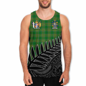 Acotes Irish Clan Tartan Men's Tank Top with Coat of Arms New Zealand Silver Fern Half Style