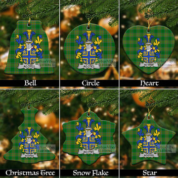 Acotes Irish Clan Tartan Christmas Ceramic Ornament with Coat of Arms