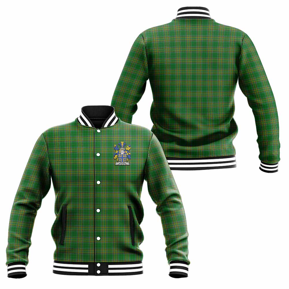 Tartan Vibes Clothing Acotes Irish Clan Tartan Baseball Jacket with Coat of Arms