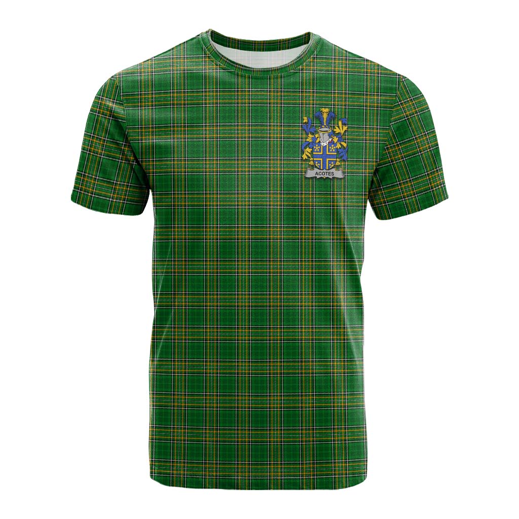 Tartan Vibes Clothing Acotes Irish Clan Tartan Cotton T-shirt with Coat of Arms