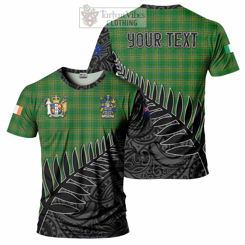 Tartan Vibes Clothing Acotes Irish Clan Tartan T-Shirt with Coat of Arms New Zealand Silver Fern Half Style