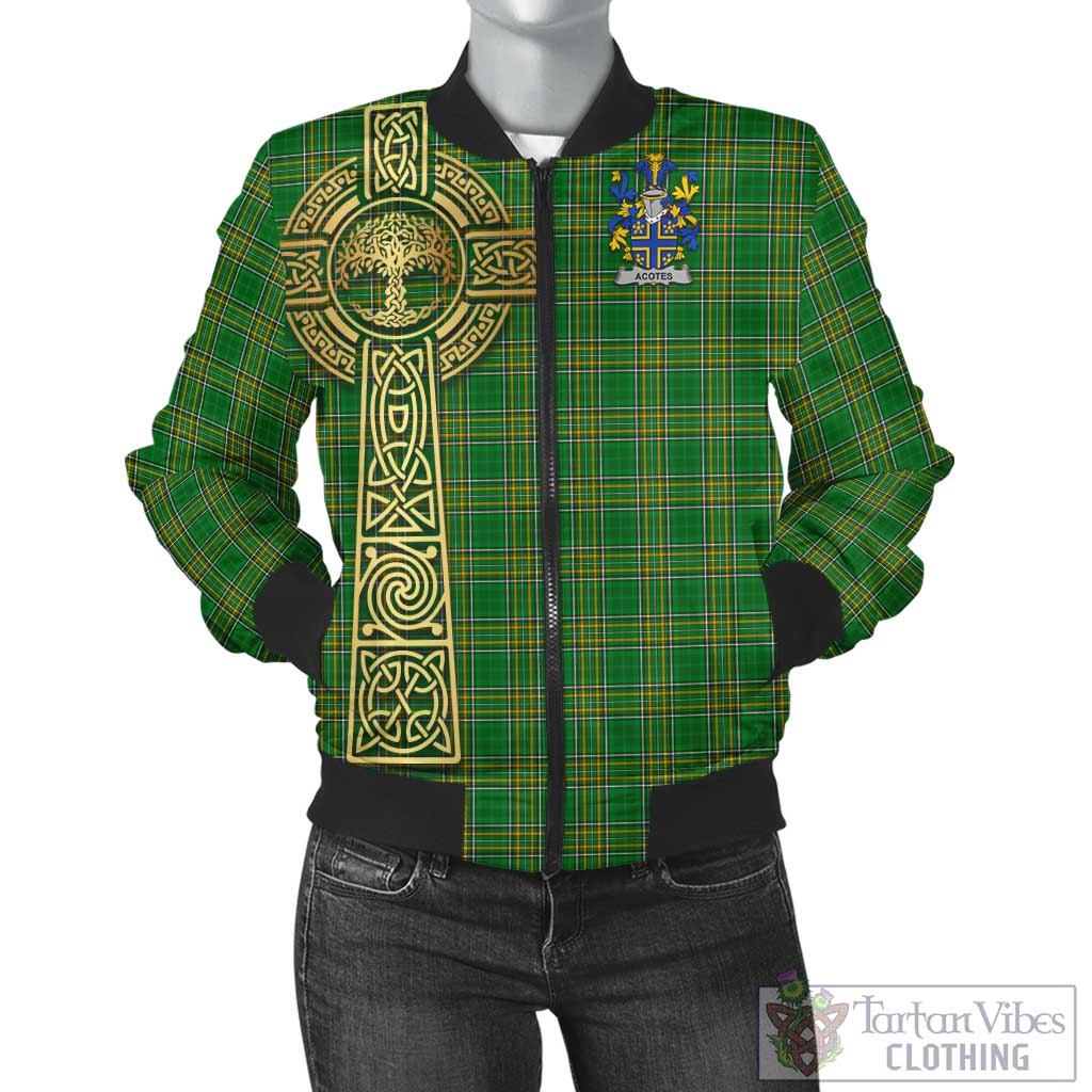 Tartan Vibes Clothing Acotes Irish Clan Tartan Bomber Jacket with Coat of Arms Celtic Tree of Life Style