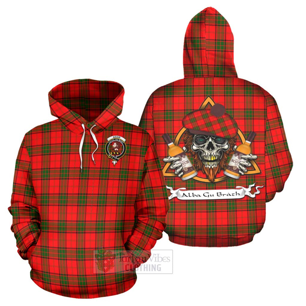 Tartan Vibes Clothing Adair Tartan Hoodie with Family Crest and Bearded Skull Holding Bottles of Whiskey