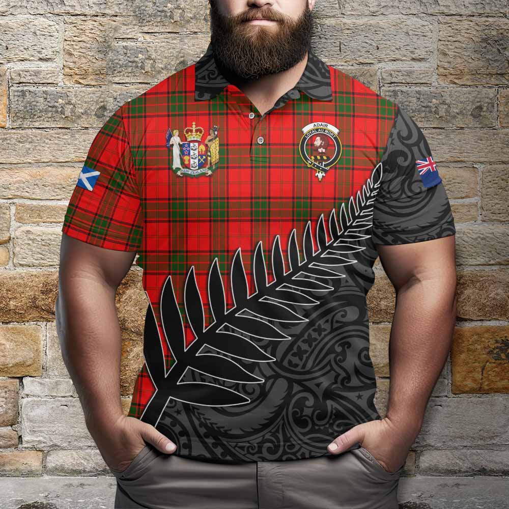 Adair Crest Tartan Polo Shirt with New Zealand Silver Fern Half Style