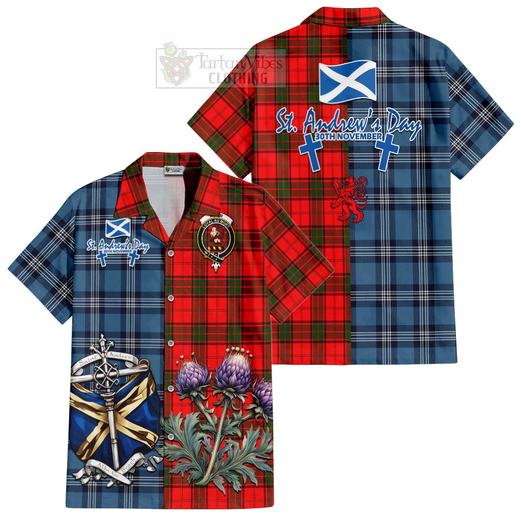 Tartan Vibes Clothing Adair Tartan Short Sleeve Button Shirt Happy St. Andrew's Day Half Tartan Style