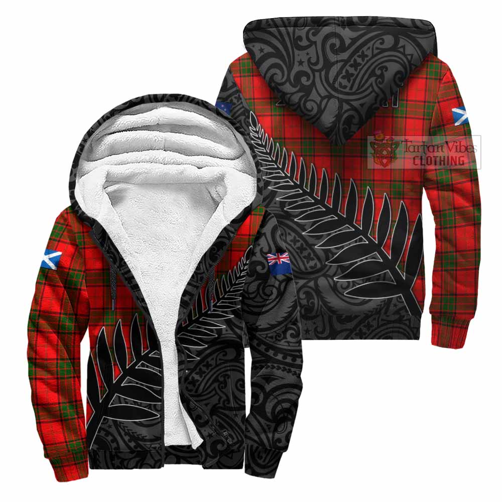 Tartan Vibes Clothing Adair Crest Tartan Sherpa Hoodie with New Zealand Silver Fern Half Style