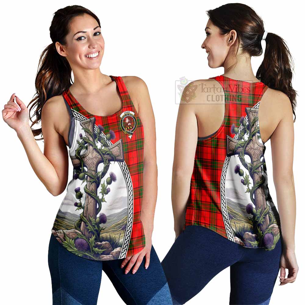 Tartan Vibes Clothing Adair Tartan Women's Racerback Tanks with Family Crest and St. Andrew's Cross Accented by Thistle Vines