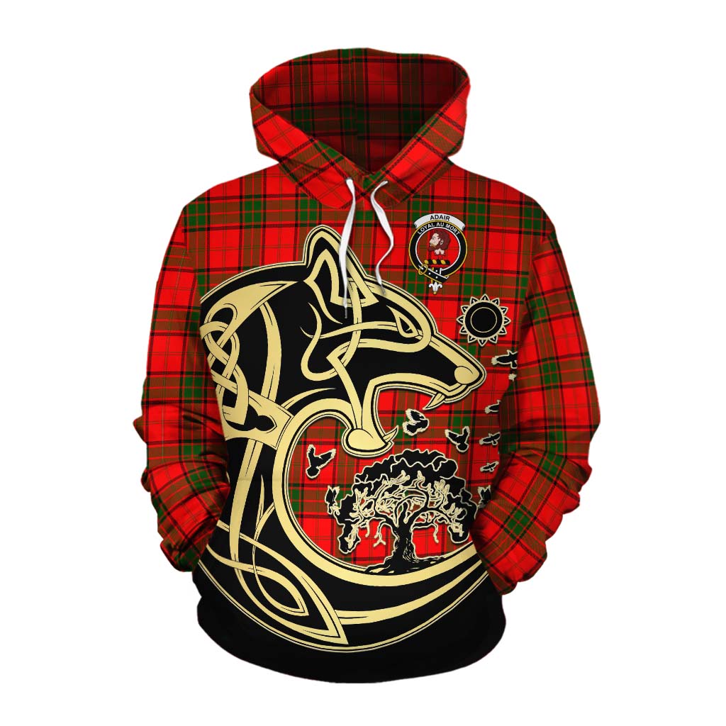 Tartan Vibes Clothing Adair Tartan Cotton Hoodie with Family Crest Celtic Wolf Style