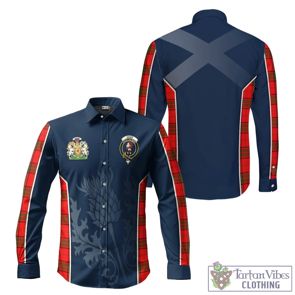 Tartan Vibes Clothing Adair Tartan Long Sleeve Button Up Shirt with Family Crest and Scottish Thistle Vibes Sport Style