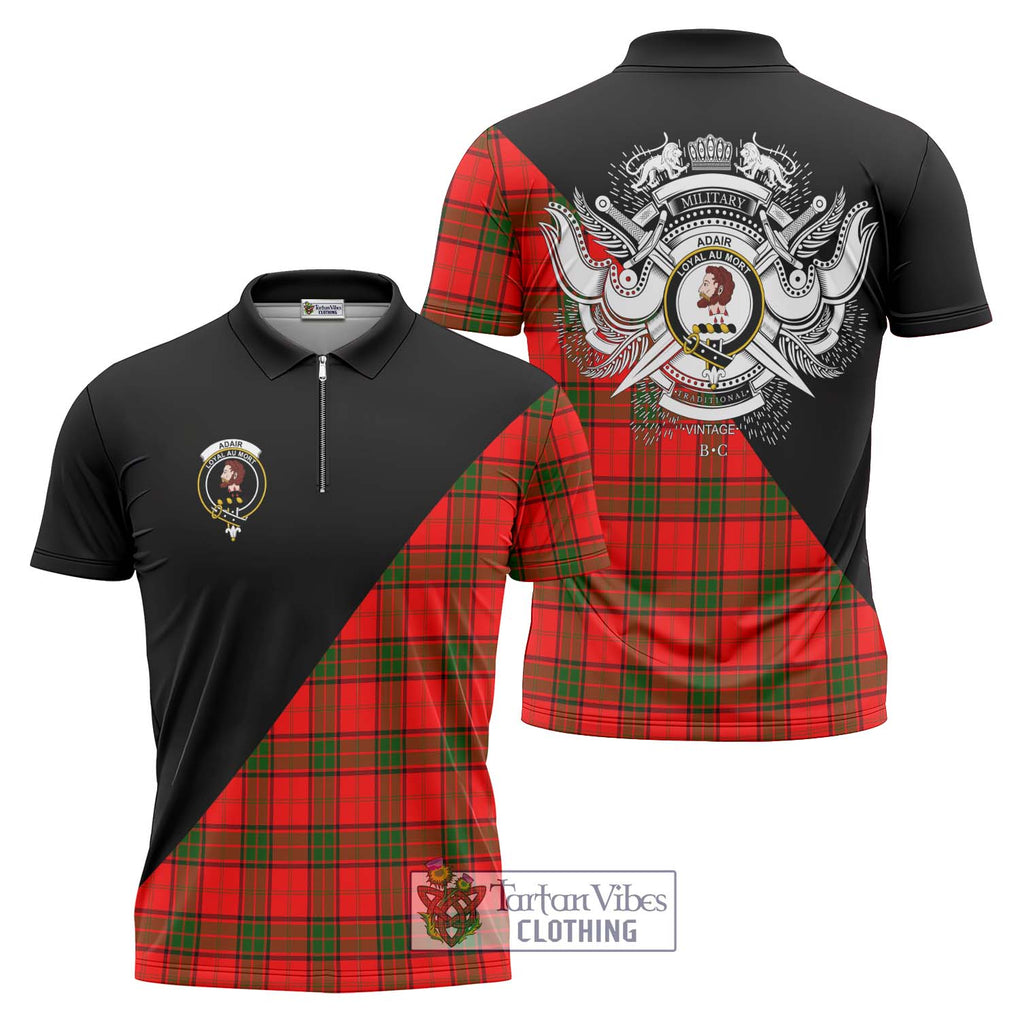 Adair Tartan Zipper Polo Shirt with Family Crest and Military Logo Style Unisex - Tartanvibesclothing Shop