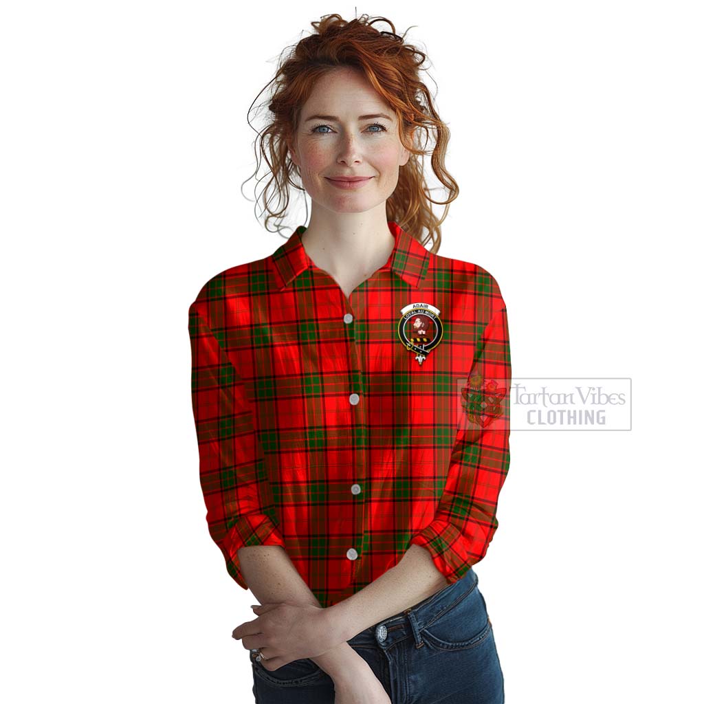 Tartan Vibes Clothing Adair Tartan Women's Casual Shirt with Family Crest and Bearded Skull Holding Bottles of Whiskey