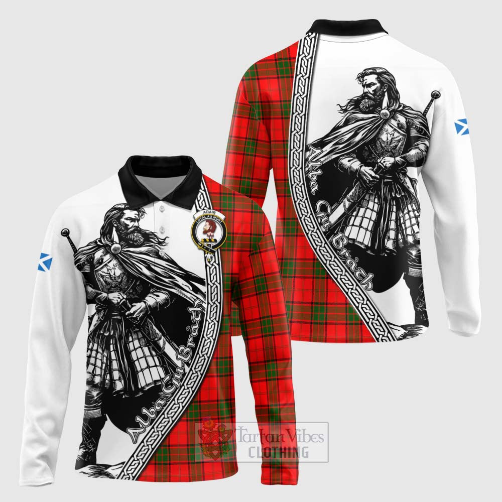 Tartan Vibes Clothing Adair Tartan Clan Crest Long Sleeve Polo Shirt with Highlander Warrior Celtic Style