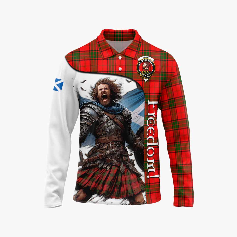 Tartan Vibes Clothing Adair Crest Tartan Long Sleeve Polo Shirt Inspired by the Freedom of Scottish Warrior