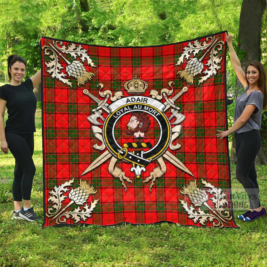 Tartan Vibes Clothing Adair Tartan Quilt with Family Crest and Scottish Golden Courage Shield