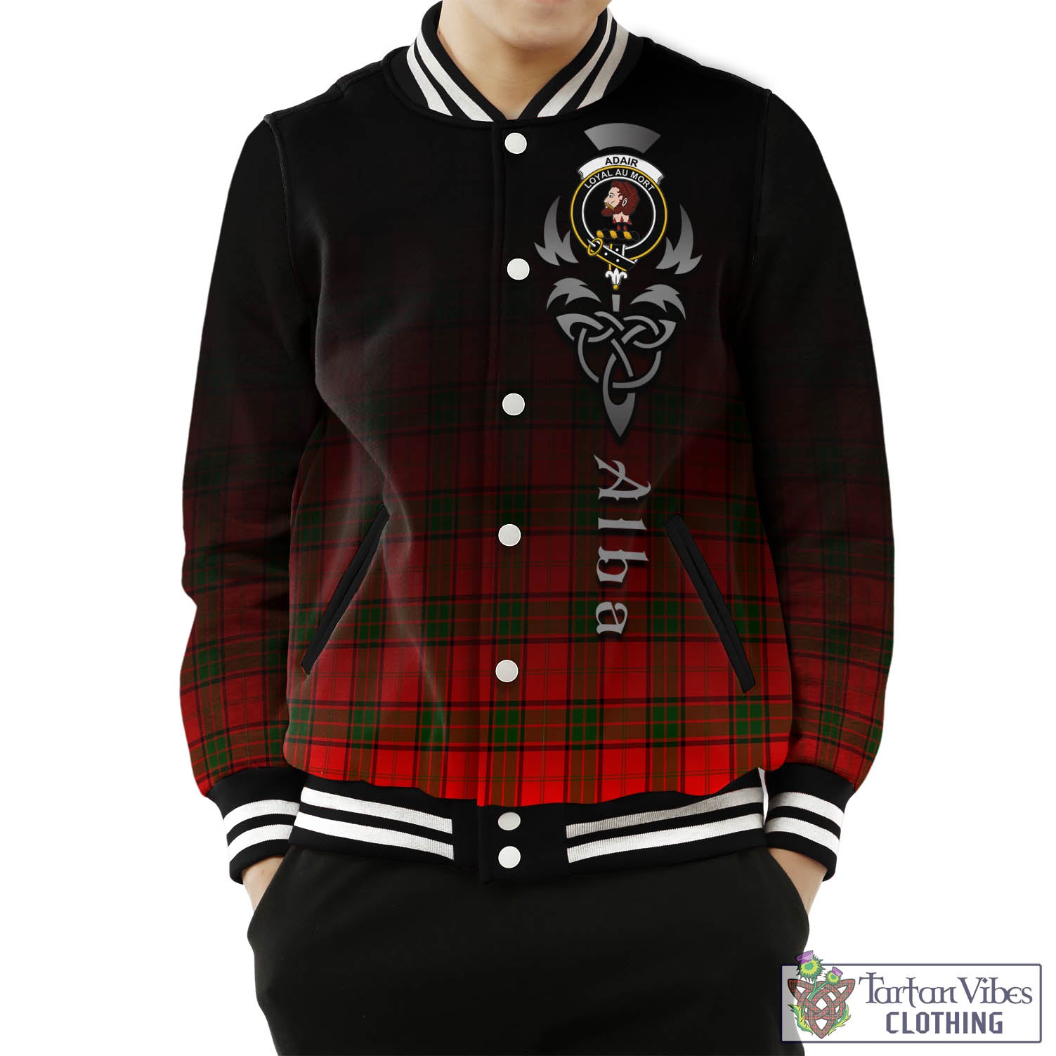 Tartan Vibes Clothing Adair Tartan Baseball Jacket Featuring Alba Gu Brath Family Crest Celtic Inspired