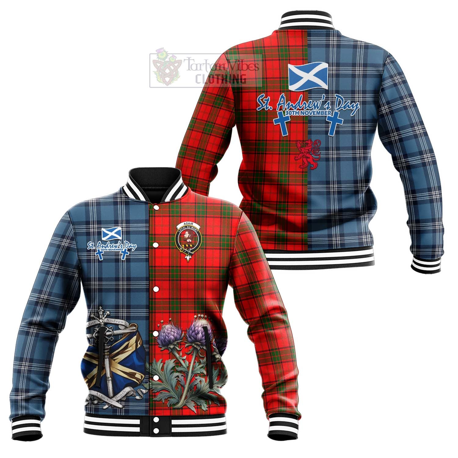 Tartan Vibes Clothing Adair Tartan Baseball Jacket Happy St. Andrew's Day Half Tartan Style