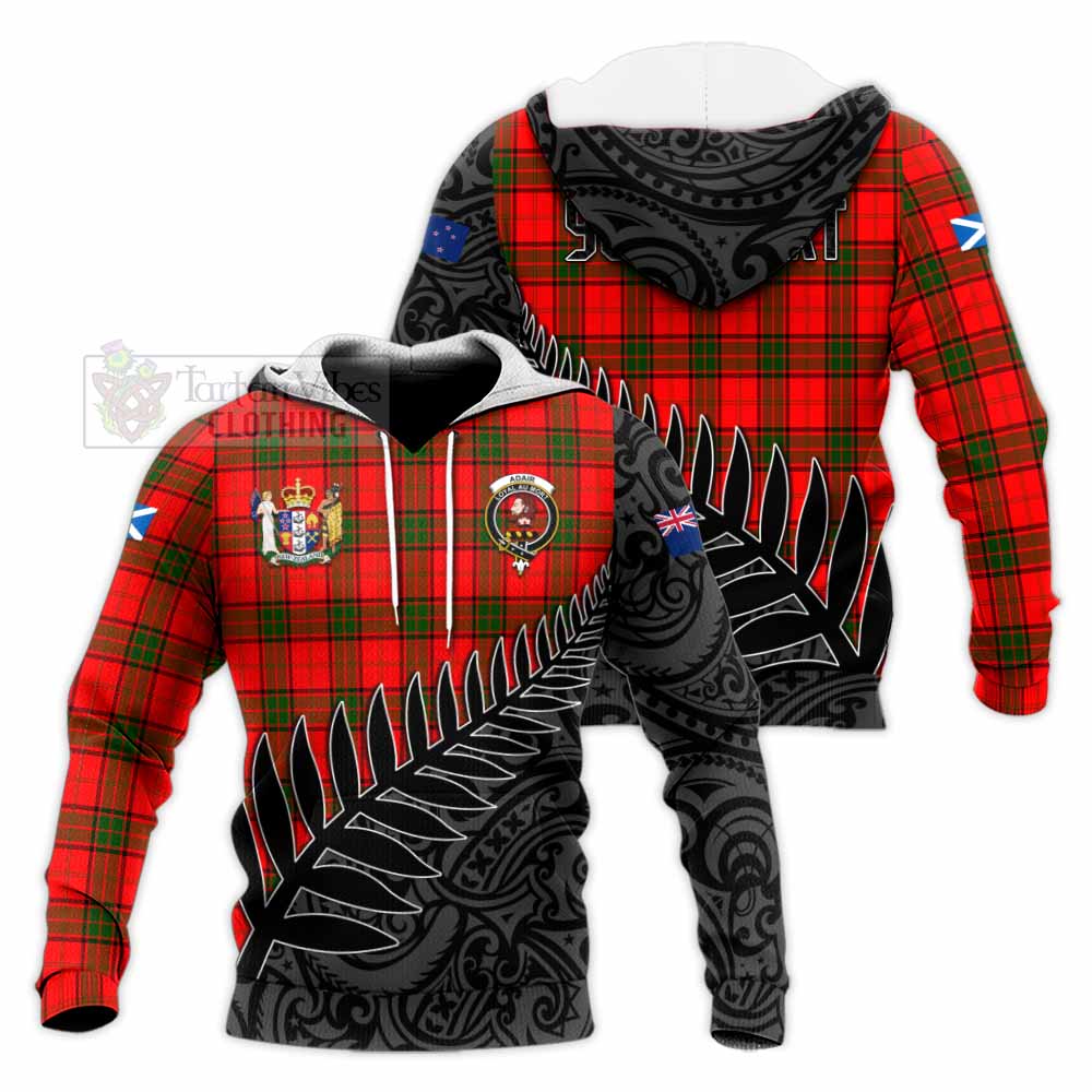 Tartan Vibes Clothing Adair Crest Tartan Knitted Hoodie with New Zealand Silver Fern Half Style