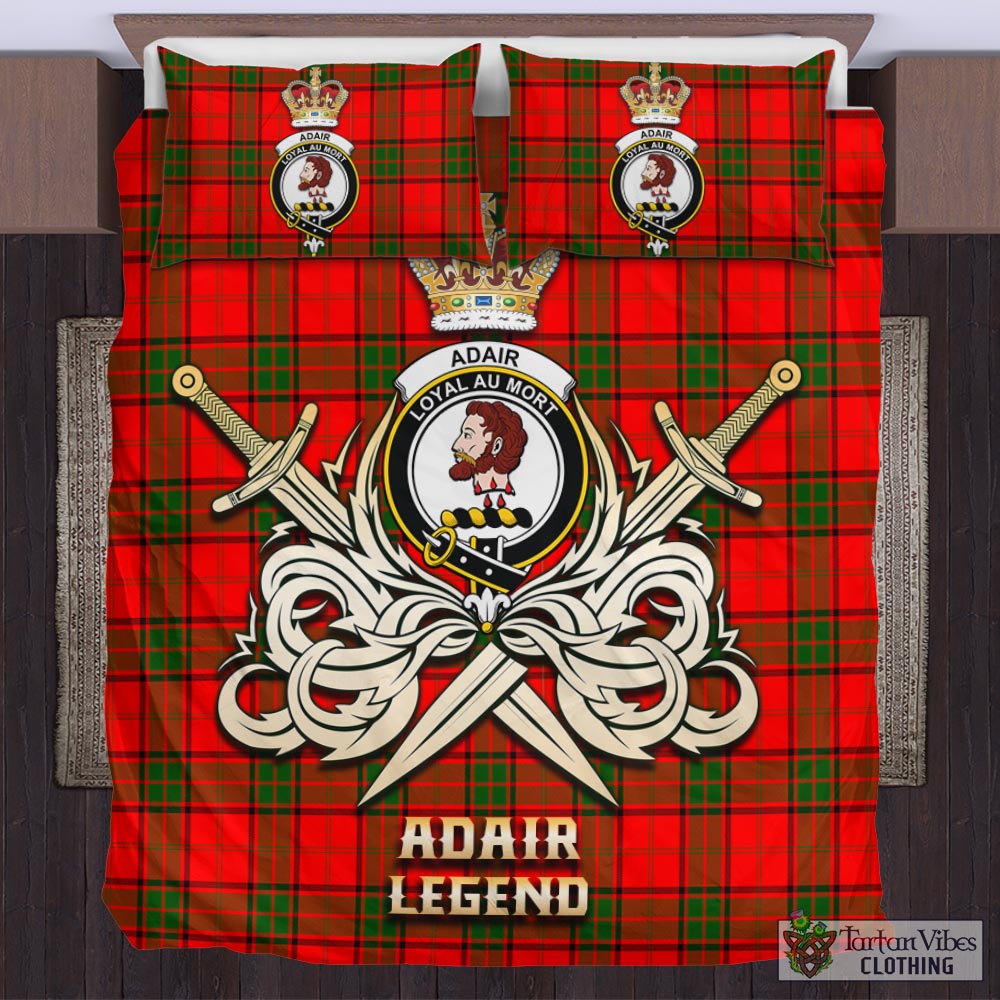 Tartan Vibes Clothing Adair Tartan Bedding Set with Clan Crest and the Golden Sword of Courageous Legacy