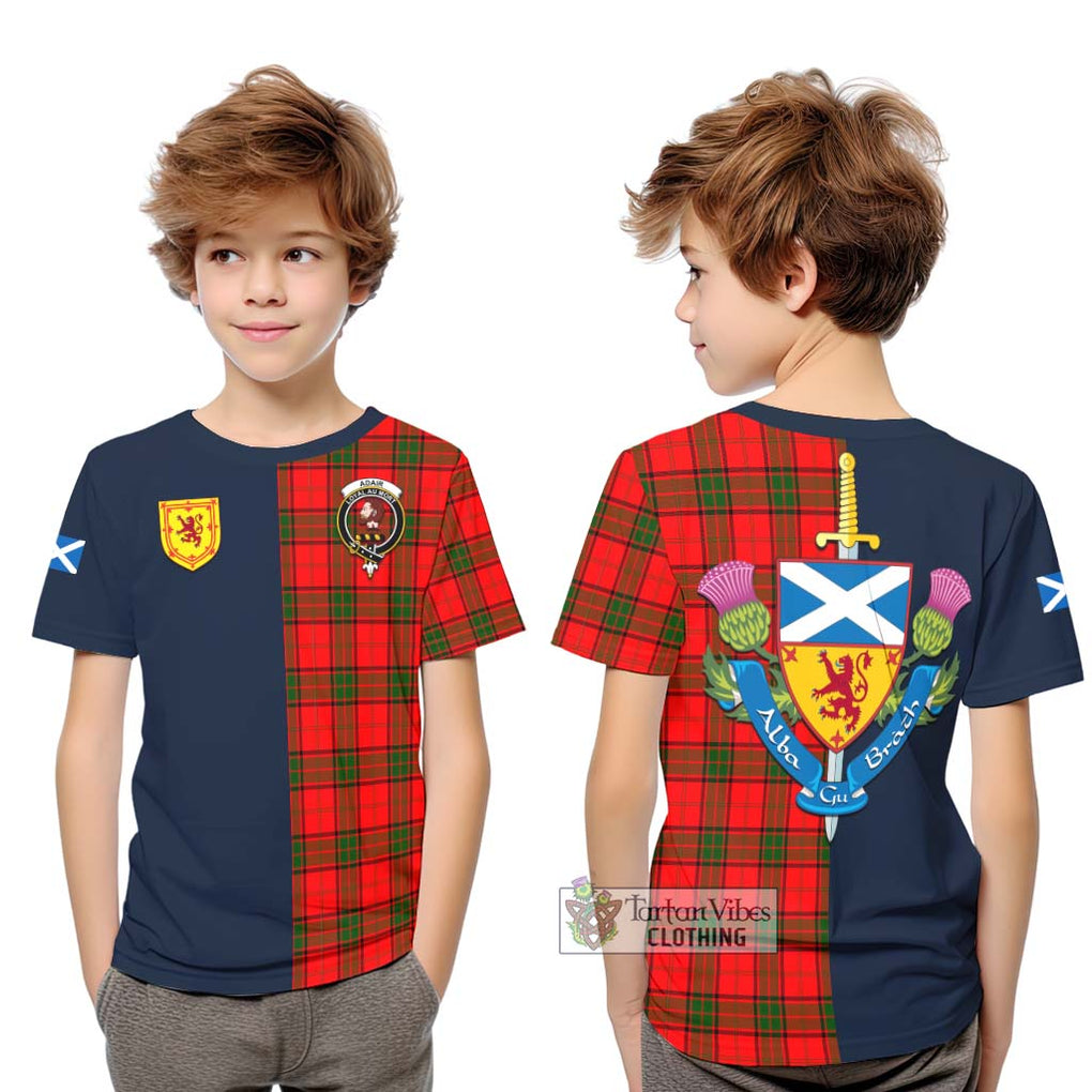 Tartan Vibes Clothing Adair Tartan Kid T-Shirt with Scottish Lion Royal Arm Half Style