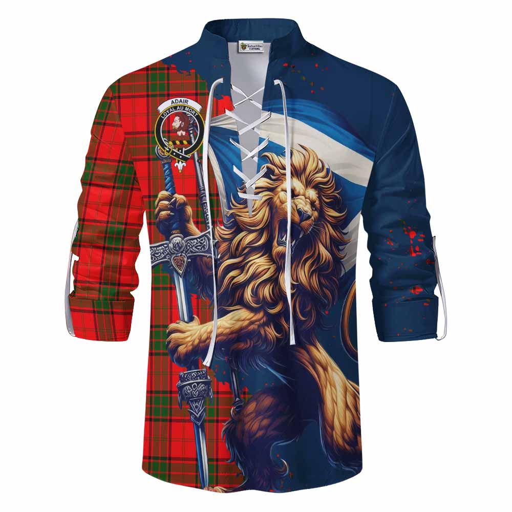 Tartan Vibes Clothing Adair Tartan Family Crest Ghillie Kilt Shirt with Scottish Majestic Lion